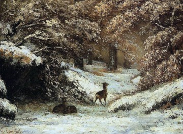  cerf Tableaux - Cerf prenant son abri en hiver